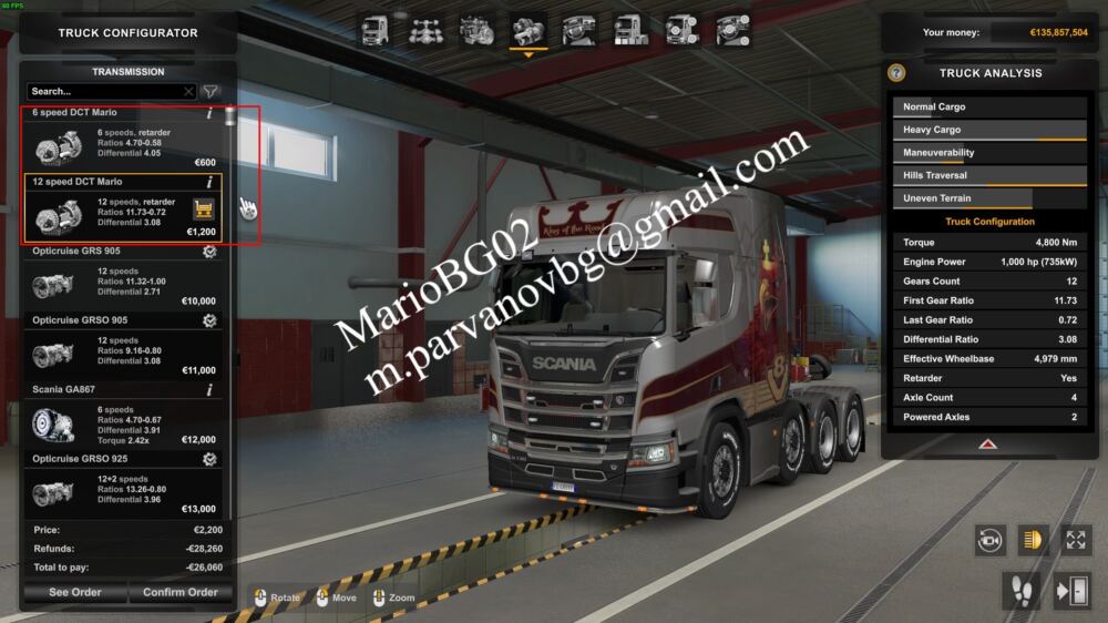 1000 hp + & 6/12 speed transmissions for Scania trucks for 1.49